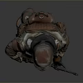 Soldier In Protective Suit With Gas Mask Holding Rifle Standing Pose