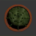 Green Cactus Plant With Sharp Spines In Orange Terracotta Pot On Gray Background