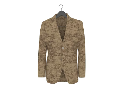 Single Breasted Khaki Brown Camouflage Pattern Suit Jacket Hanging On Black Hanger 3d model