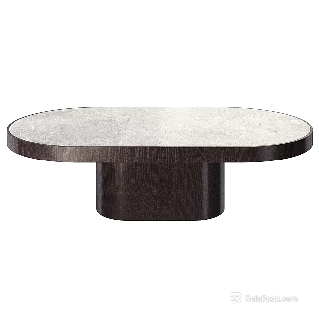 Round Coffee Table With Light Colored Surface And Dark Wooden Cylindrical Base 3d model