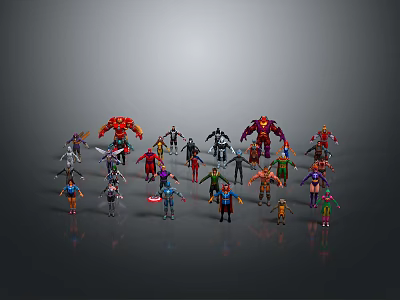 Multiple Colorful Characters and Creatures with Various Designs Displayed Together Showing Diversity 3d model