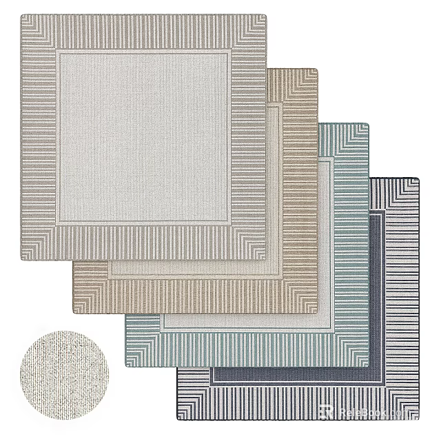 Modern Square Rugs With Striped Edges Various Colors And Multiple Designs 3d model