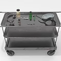 Vintage Metal Two Tier Cart With Wheels Bottles Tools And Tray On Top