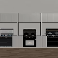 Modern Kitchen With Built In Appliances Stove Oven Coffee Maker And Cabinets