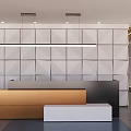 Reception desk Reception hall Computer chandelier Background wall 3d model