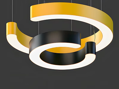 Modern Yellow And Black Circular Chandelier With Spiral Ring Design And Illuminated Light 3d model