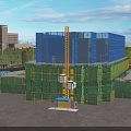 Aerial Planning of Construction Site With Under Construction Building Crane Scaffolding and Green Safety Netting