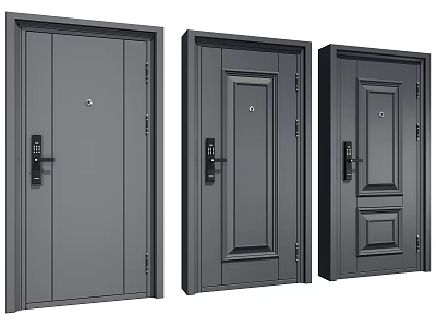 Modern Gray Home Security Doors With Different Panel Designs Handles And Locks 3d model