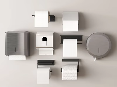 Modern Bathroom Accessories With Wall Mounted Toilet Paper Holders And Tissue Boxes 3d model