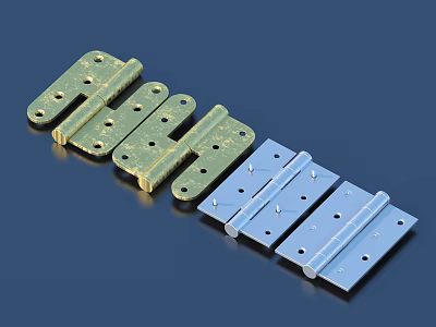 Different Colored Metal Hinges Gold And Blue Hardware For Home Use 3d model