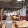 Traditional Chinese Style Restaurant Interior With Carved Decorations Counter And Staircase