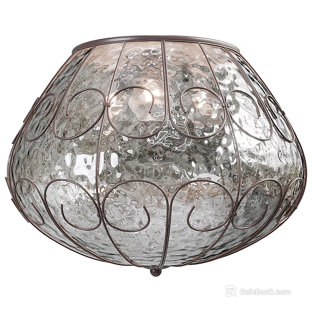 Elegant Ceiling Light With Textured Glass And Curved Metal Frame Design 3d model 