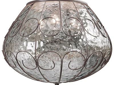 Elegant Ceiling Light With Textured Glass And Curved Metal Frame Design 3d model