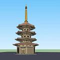 Traditional Multi tiered Pagoda With Golden Spire And Wooden Structure Against Blue Sky