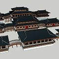 Ancient Chinese Architecture With Multiple Buildings Black Tiled Roofs Overhanging Eaves Red Doors Windows 3d model