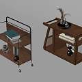 Modern Wooden Side Tables with Storage Shelves Metal Frame and Decorative Plants
