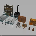 Vintage Bedroom Furniture Collection Featuring Twin Beds Bookshelf Cabinets Side Table And Vases