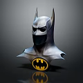 Batman Helmet And Chest Armor Display On Dark Background With Yellow Logo Metallic Finish