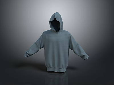 Gray Hooded Sweatshirt With Long Sleeves Loose Fit Casual Style For Daily Wear 3d model
