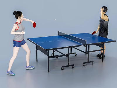 Two People Playing Table Tennis With Rackets 3d model