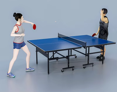 Two People Playing Table Tennis With Rackets 3d model