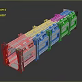 Cartoon Scene of Arranged Mechanical Modules with Transparent Casing and Internal Components