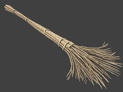 Essential Traditional Twig Broom With Sturdy Wooden Handle For Home Cleaning 3d model