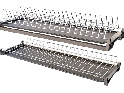 Stainless Steel Two Tiered Kitchen Dish Rack for Drying Dishes and Storage 3d model