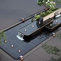 Modern Water Fountain Design With Flowing Water LED Lighting And Surrounding Green Plants