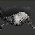 Fantasy Armored Warrior With White Hair Horned Helmet And Dual Scimitars