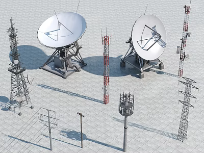 Outdoor Telecom Infrastructure With Satellite Dishes Communication Towers And Poles 3d model