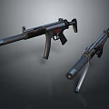 Two Modern Black Submachine Guns with Different Barrel and Stock Designs 3d model
