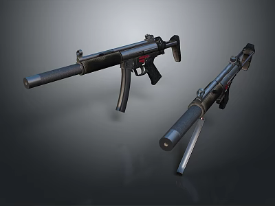 Two Modern Black Submachine Guns with Different Barrel and Stock Designs 3d model