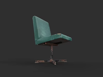 Green Upholstered Armchair With Worn Fabric And Rusty Metal Base 3d model