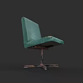 Green Upholstered Armchair With Worn Fabric And Rusty Metal Base