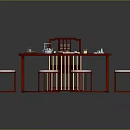 Modern Chinese Style Red Furniture Set With White Stools And Tea Decor