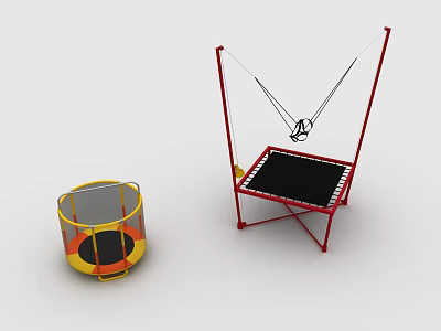 Small Round And Large Rectangular Trampolines With Safety Frames And Jumping Mats 3d model