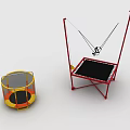 Small Round And Large Rectangular Trampolines With Safety Frames And Jumping Mats 3d model