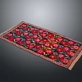 Square Carpet with Vibrant Floral Patterns Red Pink Green Tones and Fringed Edges Design