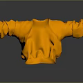 Abstract Garment Shaped Sculpture with Orange Yellow Pleated Texture on Grey Background and Reflection
