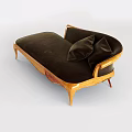 Modern Chaise Lounge With Wooden Frame Dark Upholstery And Decorative Cushions