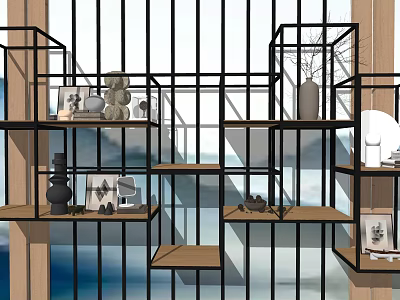 Elegant Ornament Display Combination on Modern Shelves with Diverse Decor Items 3d model