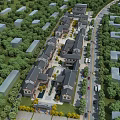 Aerial View Of Commercial Street With Traditional Architecture And Greenery
