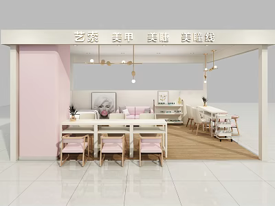 Stylish Beauty Salon With Manicure Eyelash Extension Pink Interior And White Furniture 3d model