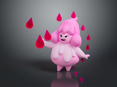 Cute Pink Game Movie Character With Fluffy Hair And Floating Red Droplets 3d model