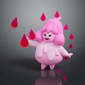 Cute Pink Game Movie Character With Fluffy Hair And Floating Red Droplets