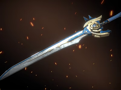 Ornate Blue And Gold Sword With Intricate Details And Orange Sparks 3d model