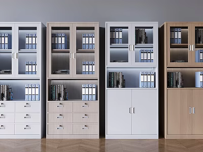Modern Office File Cabinets With Glass Doors Drawers And Organized Folders 3d model