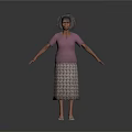 Elderly Woman In Purple Top And Patterned Skirt Standing With Arms Outstretched
