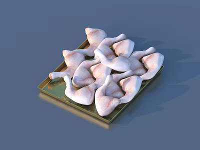 Fresh Raw Chicken Drumsticks Arranged on Golden Tray with Gray Background 3d model